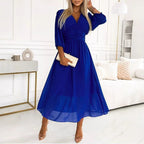 Damen Midikleid mit raffiniertem V-Ausschnitt und Puffärmeln R&B