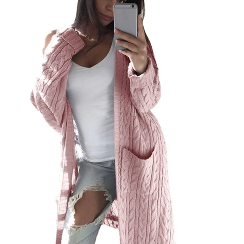 Damen gemusterter Strickmantel mit praktischen Taschen und offenem Schnitt R&B