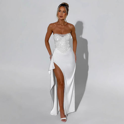 Damen Hochgeschlossenes Abendkleid mit transparentem Oberteil und seitlichem Schlitz R&B