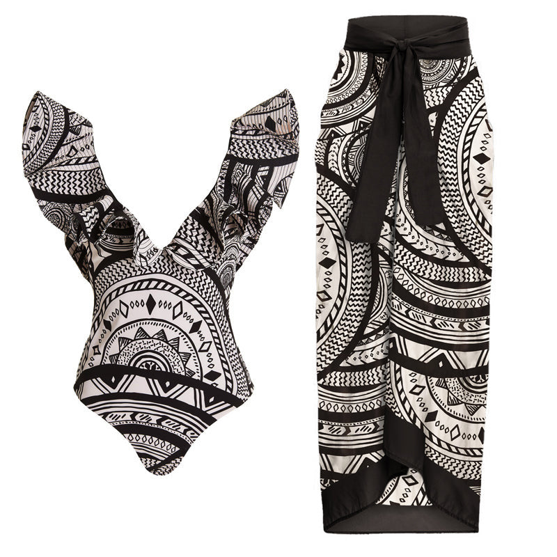 Damen Einteiliges Badeoutfit mit voluminösen Rüschendetails R&B