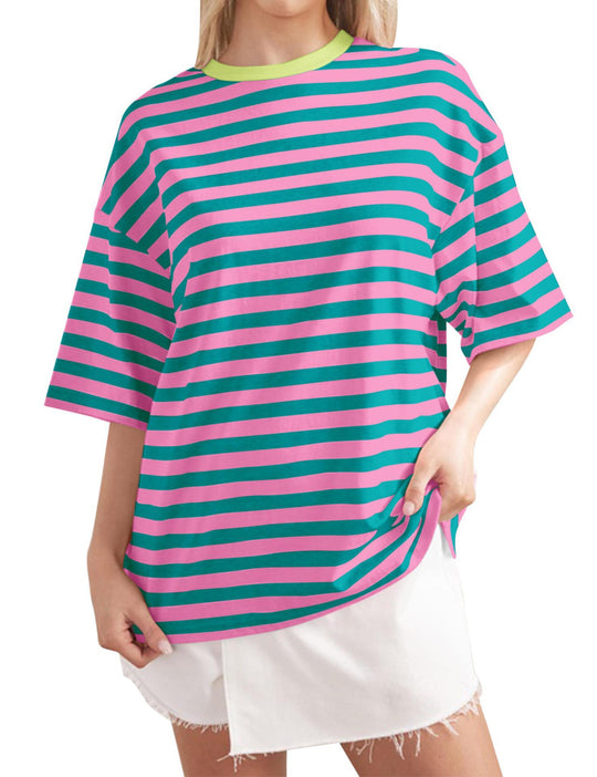 Damen Lässiges Oversized T-Shirt mit gestreiftem Muster R&B