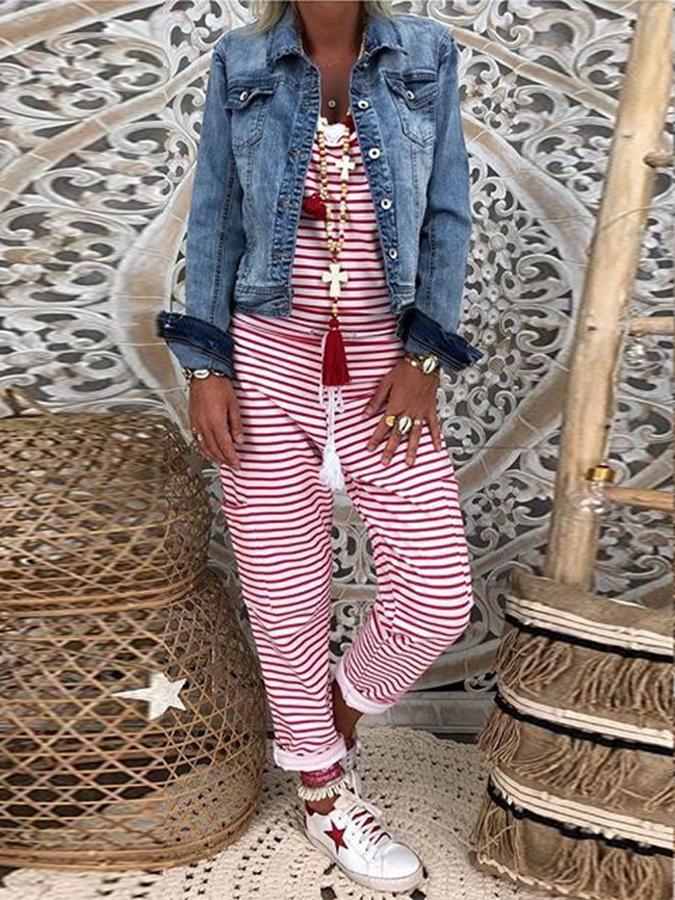 Damen entspannter Jumpsuit im maritimen Streifenlook mit lässigem Schnitt R&B