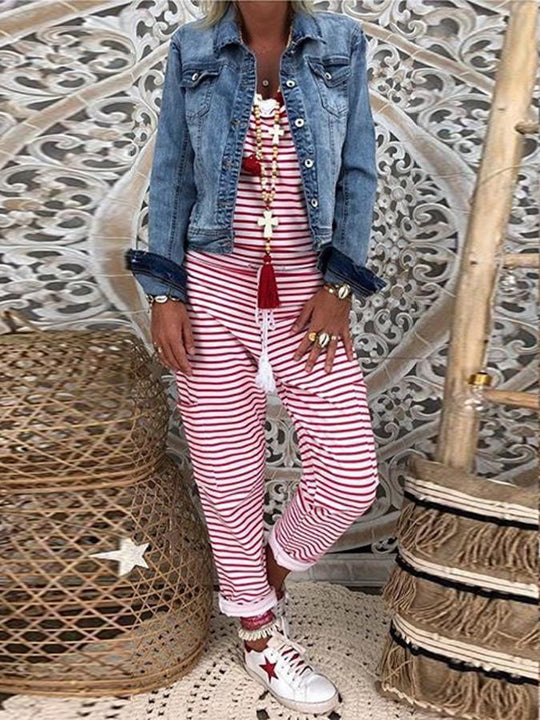 Damen entspannter Jumpsuit im maritimen Streifenlook mit lässigem Schnitt R&B