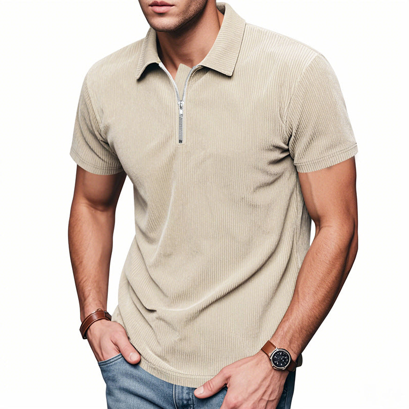 Herren Kurzarm Poloshirt mit Reißverschluss und strukturiertem Design R&B