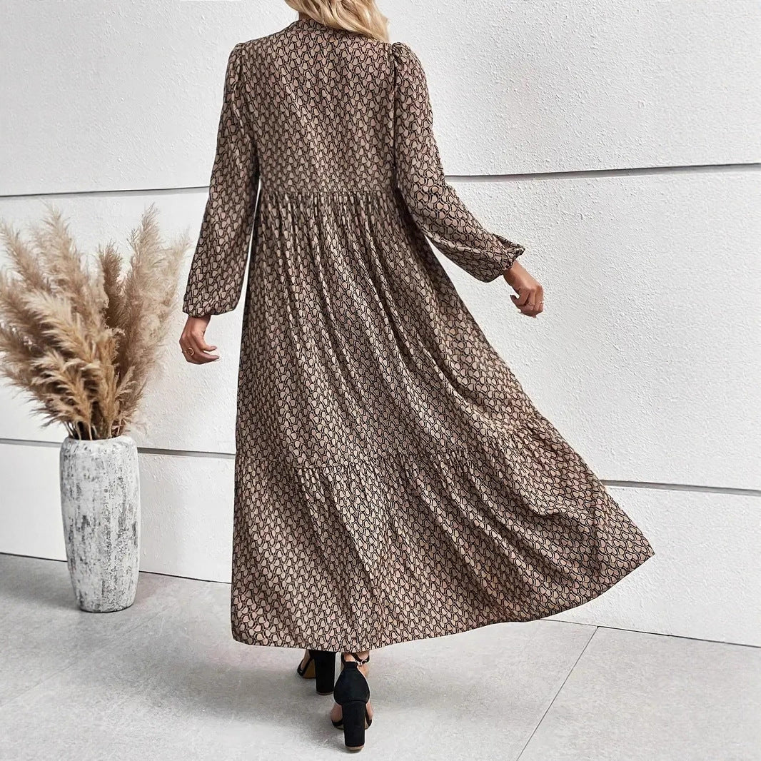 Damen Maxikleid mit raffiniertem Muster und Taillengürtel R&B