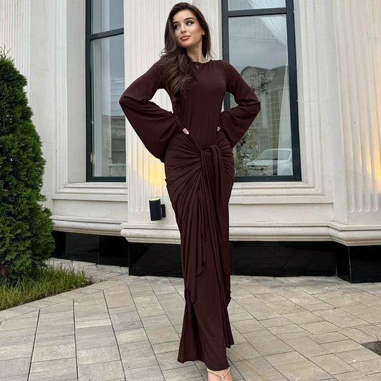 Damen Elegantes Maxikleid mit geschwungenem Saum und lässigen Fledermausärmeln R&B