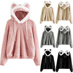 Damen Gemütlicher Kapuzenpullover mit süßem Ohren-Design und kuscheligem Fleece R&B