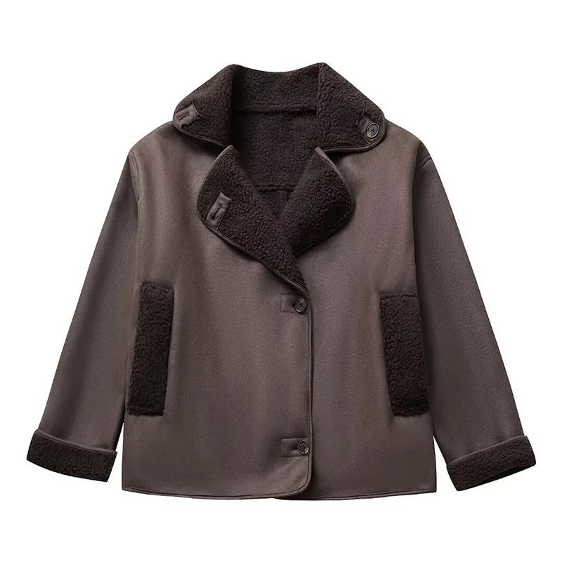 Damen Kunstlederjacke mit Teddyfutter R&B