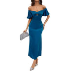 Damen Maxikleid mit schulterfreiem Design und eleganten Rüschendetails R&B