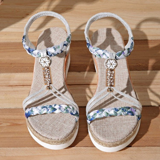 Damen Wedge-Sandaletten mit floralen Verzierungen und komfortablem Fußbett R&B