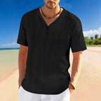 Herren lässiges Kurzarm-Henley-Shirt mit strukturierter Oberfläche R&B