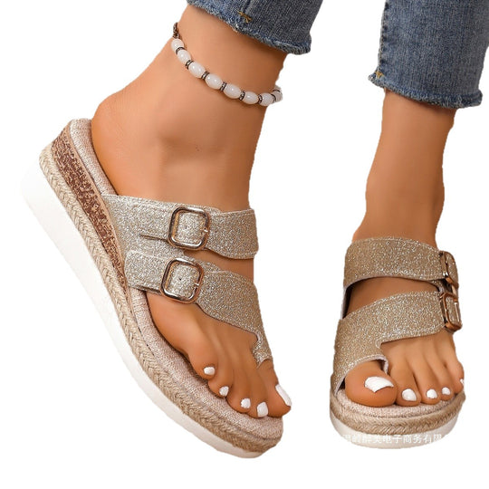 Damen bequeme Wedge-Sandalen mit modischen Riemchen und flexiblem Fußbett R&B