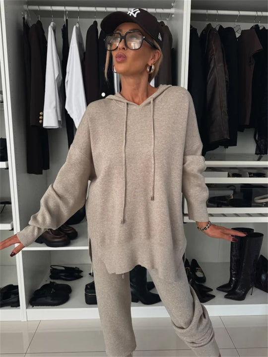 Damen gemütliches Hoodie- und Jogginghose-Set mit seitlichen Taschen R&B