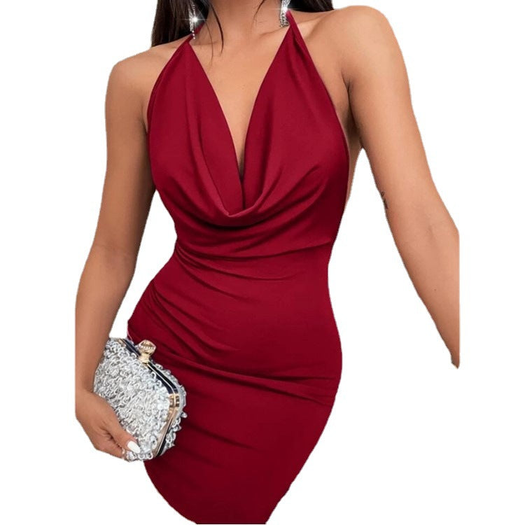 Damen Minikleid mit tiefem V-Ausschnitt und figurbetontem Schnitt R&B