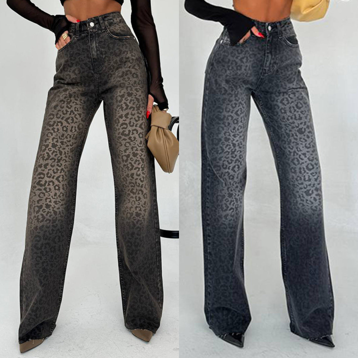 Damen hochtaillierte Leo Jeans R&B