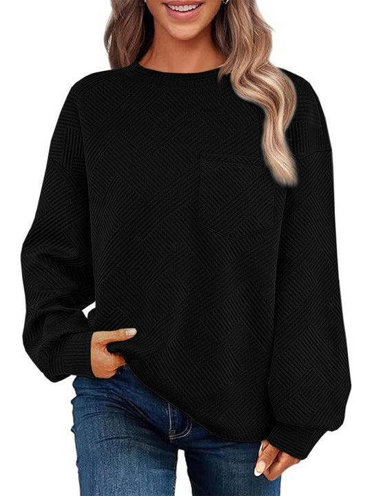 Damen Lässiger Pullover mit strukturiertem Muster und praktischen Taschen R&B