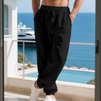 Herren nan leichte Leinen-Baumwoll Loungehose mit elastischem Tunnelzug, seitlichen Eingrifftaschen und elastischen Beinabschlüssen R&B