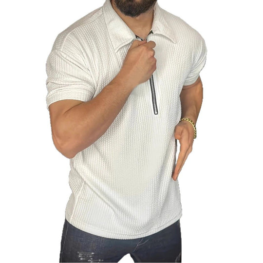Herren Kurzarmpullover mit strukturiertem Design und modernem Reißverschluss R&B