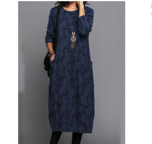 Damen nan locker geschnittenes Midikleid aus Feinstrick mit Ton-in-Ton-Jacquard, Rundhalsausschnitt und seitlichen Eingrifftaschen R&B