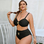 Damen High-Waist Bikini-Set mit eleganter Sternen-Applikation R&B
