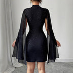 Damen Mini-Kleid mit funkelndem Stoff und schulterfreiem Design R&B