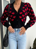 Damen Strickjacke mit Herzmotiv und dekorativen Knöpfen