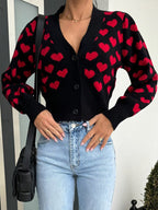 Damen Strickjacke mit Herzmotiv und dekorativen Knöpfen