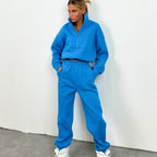 Damen sportliches Fleece-Set mit hohem Kragen und elastischem Bund R&B