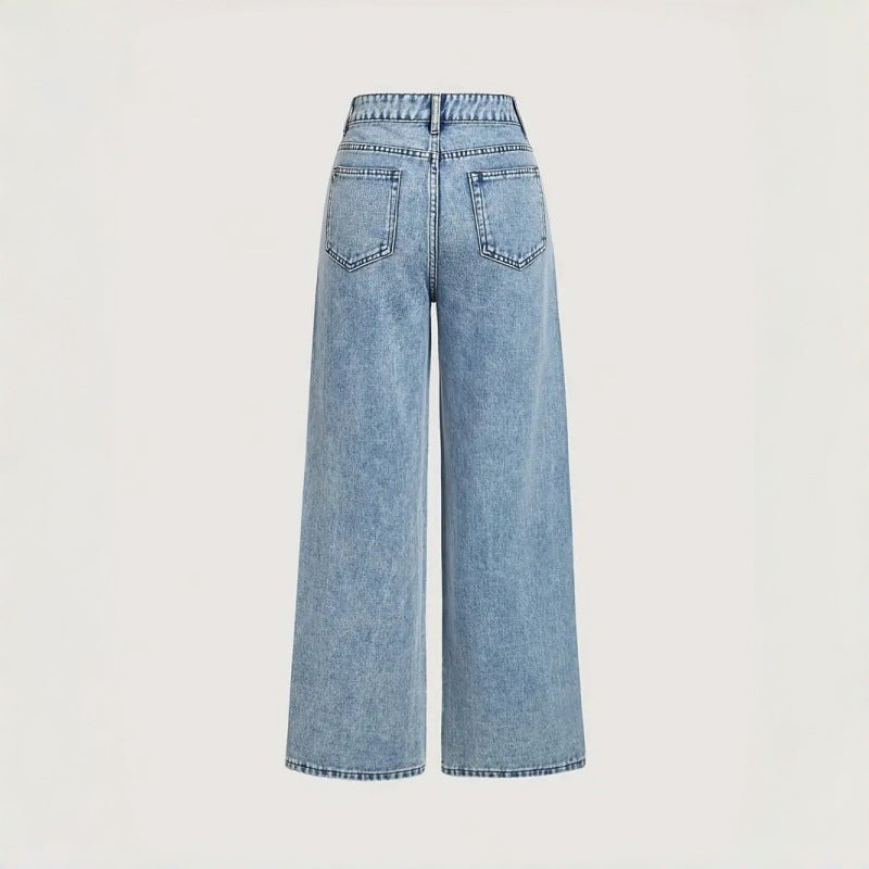 Damen Elegante High-Waist Jeans im weiten Schnitt mit glitzerndem Detail R&B