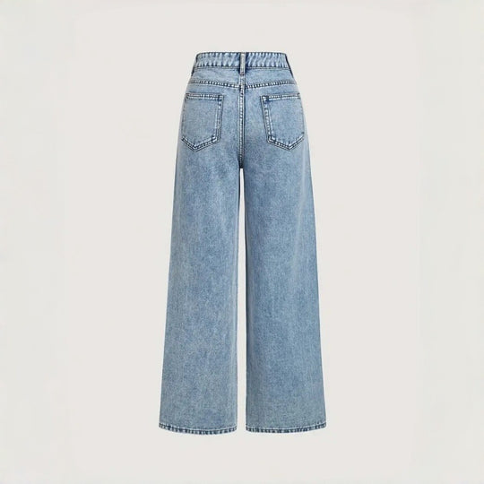 Damen Elegante High-Waist Jeans im weiten Schnitt mit glitzerndem Detail R&B