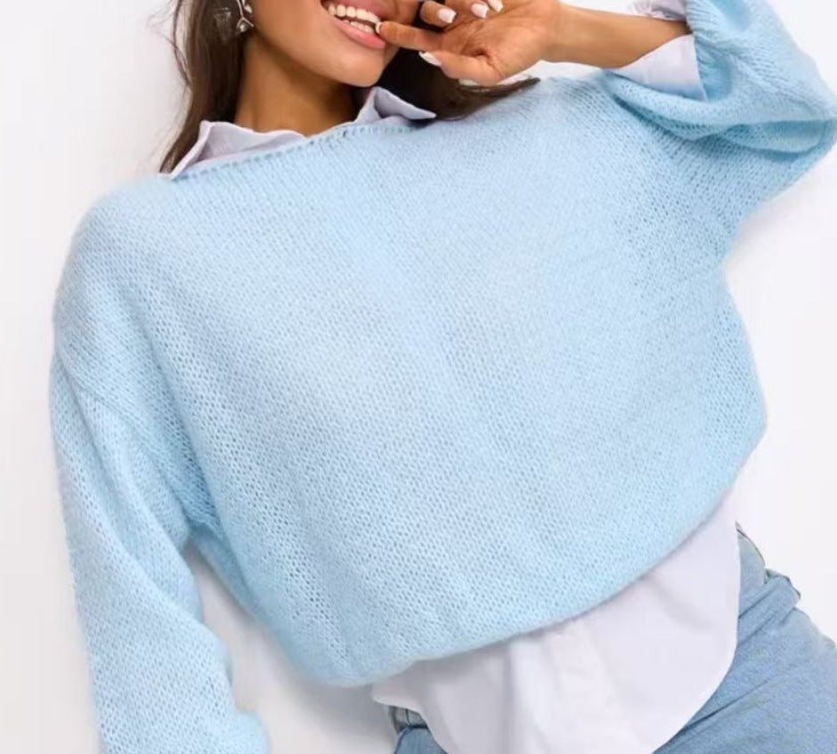Damen lässiger Oversize-Pullover mit ballonförmigen Ärmeln und strukturiertem Maschenmuster R&B