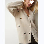 Damen Strickcardigan mit floralen Stickereien R&B
