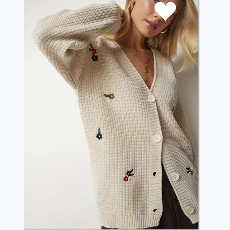 Damen Strickcardigan mit floralen Stickereien R&B