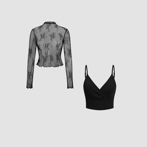 Damen Elegantes transparentes Oberteil mit langem Arm und modischem Top R&B