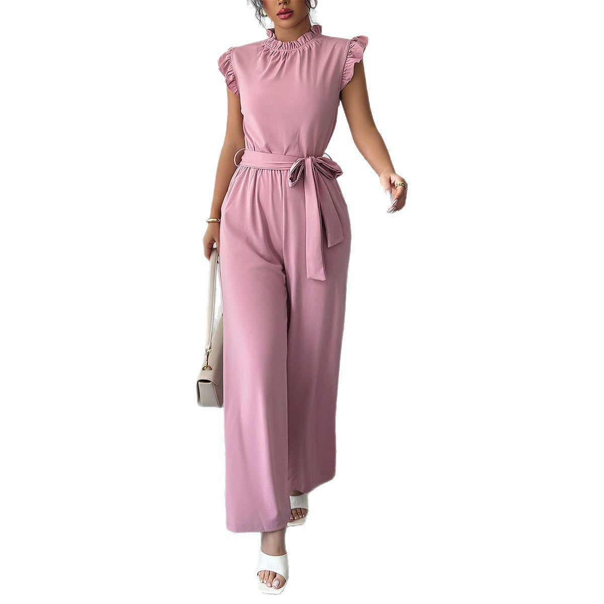 Damen Eleganter Jumpsuit mit Rüschendetails und Rückenausschnitt R&B