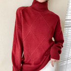 Damen Strickpullover mit hohem Kragen und Rautenmuster R&B