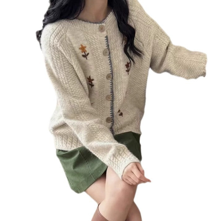 Damen Strickjacke mit floralem Design und hochwertigen Knopfdetails R&B