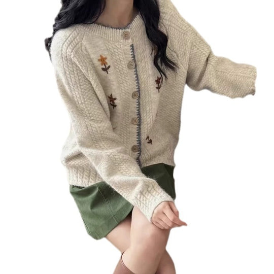 Damen Strickjacke mit floralem Design und hochwertigen Knopfdetails R&B