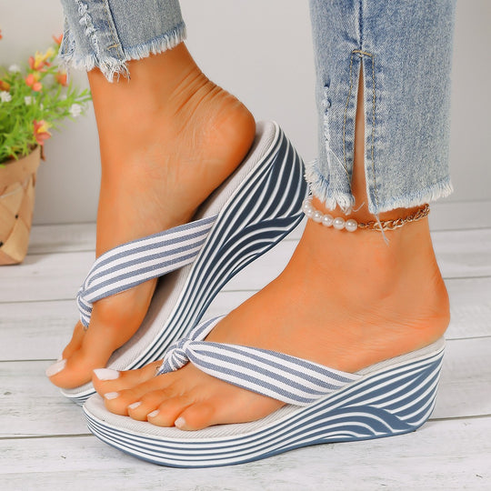 Damen Wedge-Sandalen mit gestreiftem Knoten-Design R&B