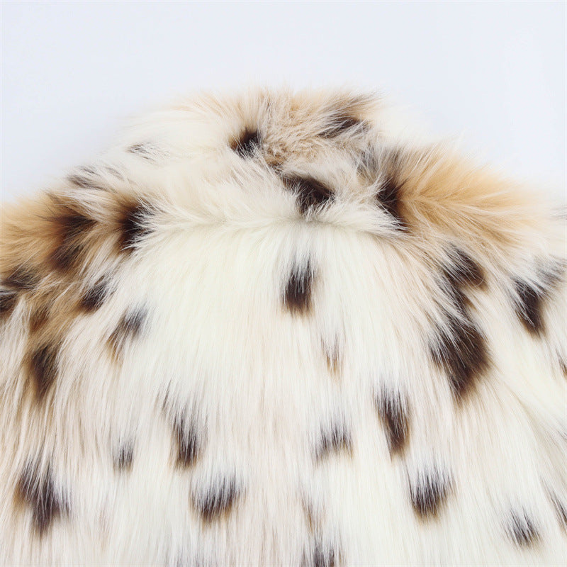 Damen Kuschelige Kunstfelljacke mit modischem Leopardenmuster R&B