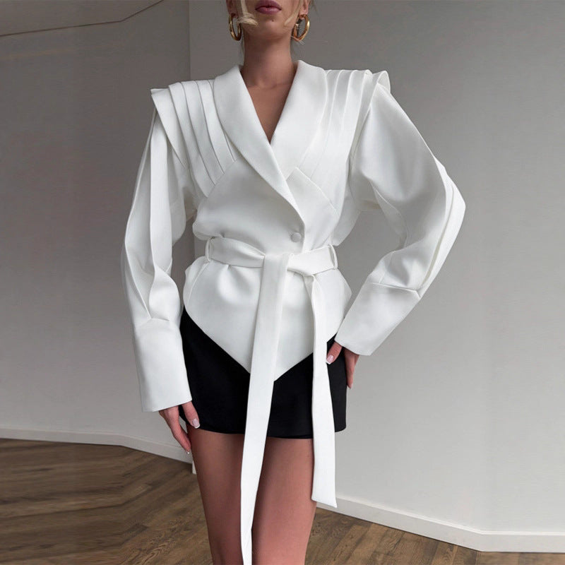 Damen Eleganter Blazer mit strukturierten Details und Taillengürtel R&B