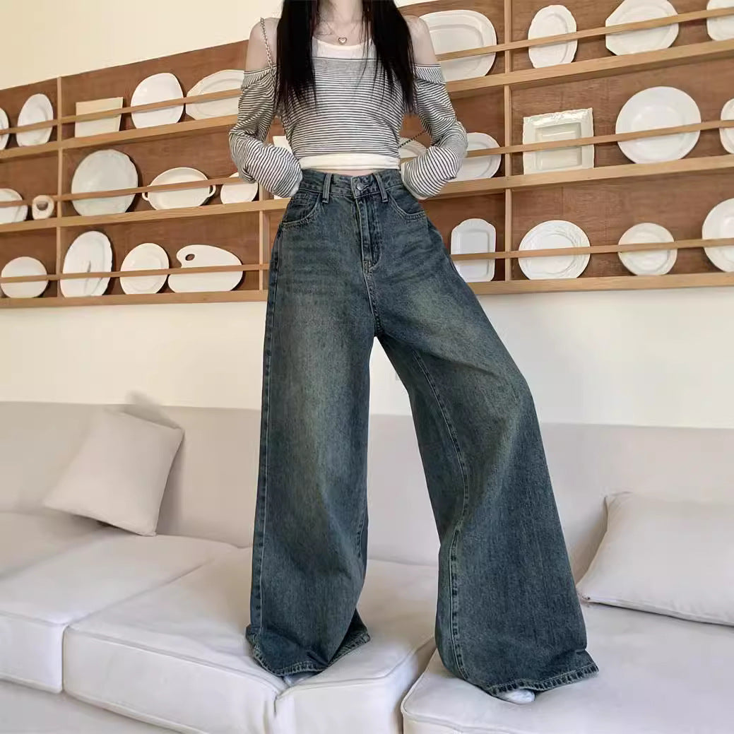 Damen Weite Denim-Hose mit hohem Bund und lässiger Passform R&B