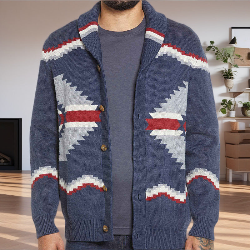 Herren Strickjacke im modernen Ethno-Design mit praktischen Knöpfen R&B