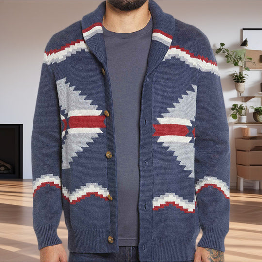 Herren Strickjacke im modernen Ethno-Design mit praktischen Knöpfen R&B