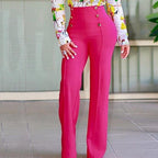 Damen elegante High-Waist Palazzohose mit Knopfdetails R&B