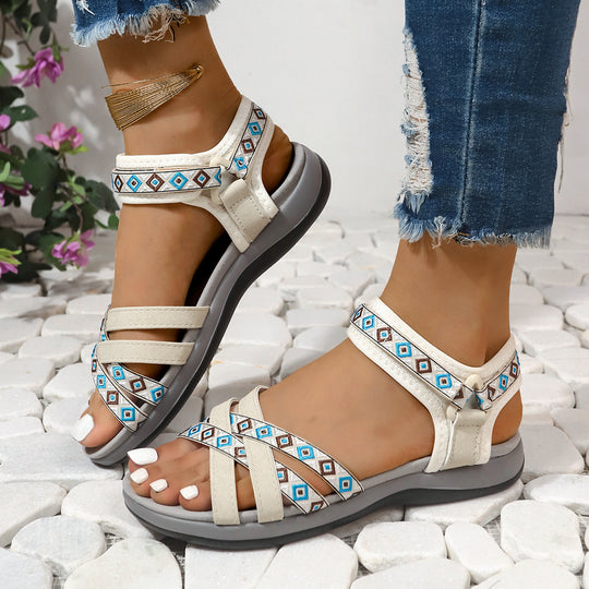 Damen Komfortable Riemensandalen mit modischem Ethno-Muster R&B