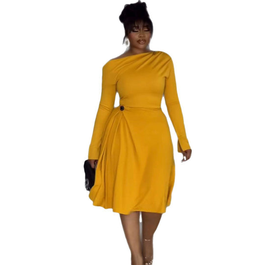 Damen Elegantes Wickelkleid mit asymmetrischem Design und stylischem Knopf R&B