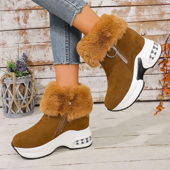 Damen Winterliche Sneaker-Stiefel mit flauschigem Kunstfellkragen und innovativer Sohle R&B
