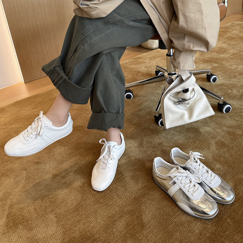 Damen Sportliche Leder-Sneaker mit Kontrastnähten und atmungsaktivem Innenfutter R&B