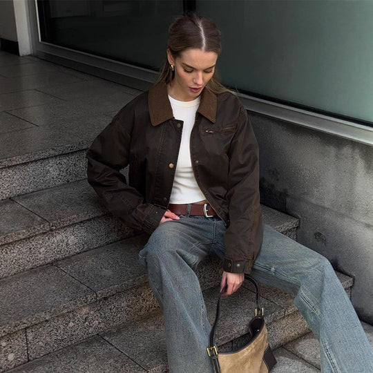 Damen Kunstlederjacke mit attraktivem Leopardenmuster und elastischem Bund R&B